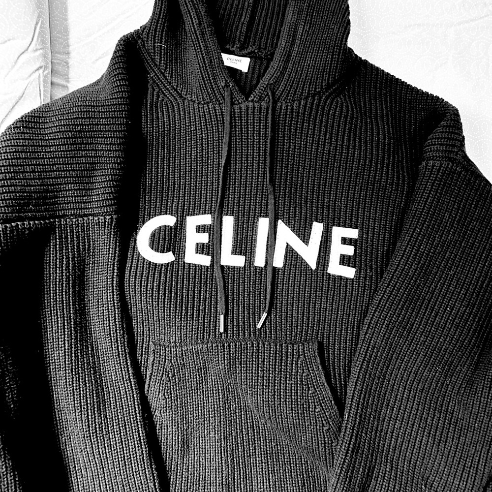 CELINE SWEATER WITH HOOD IN RIBBED WOOL
BLACK